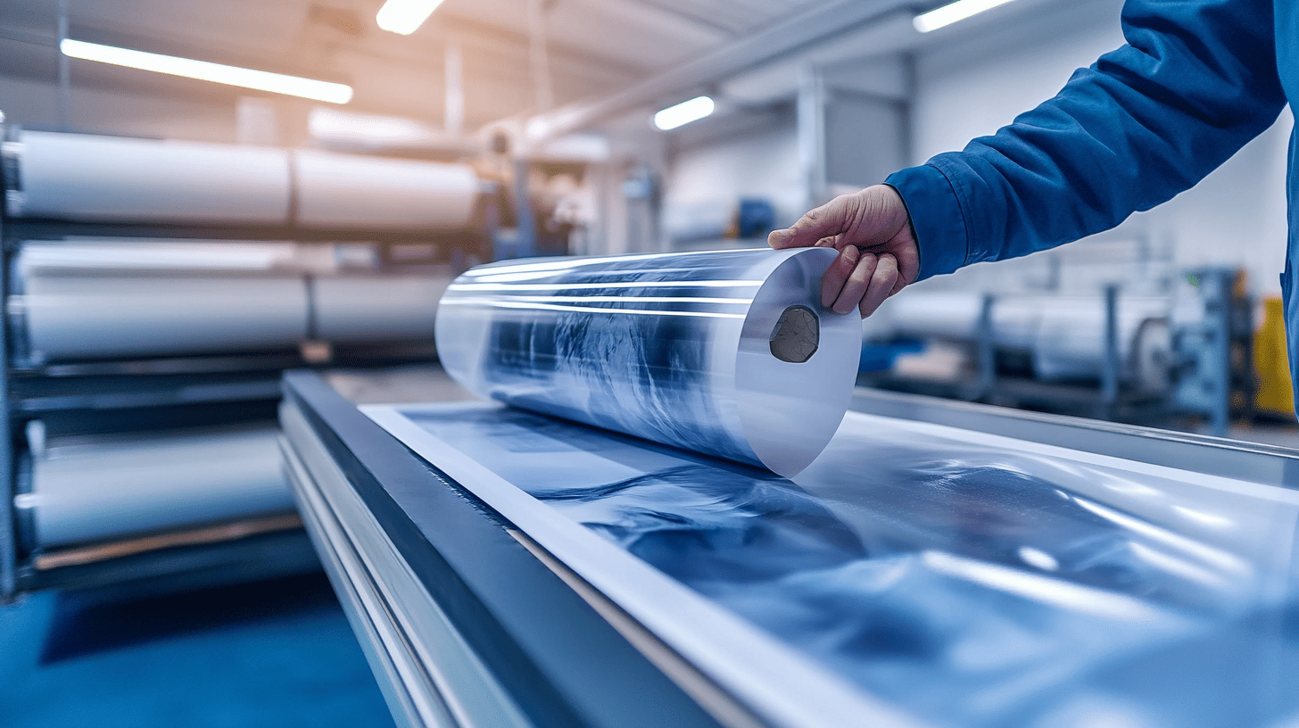 Worker handling Inkjet Positive film roll