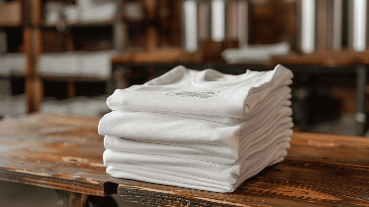 a stack of perfectly identical screen printed t-shirts